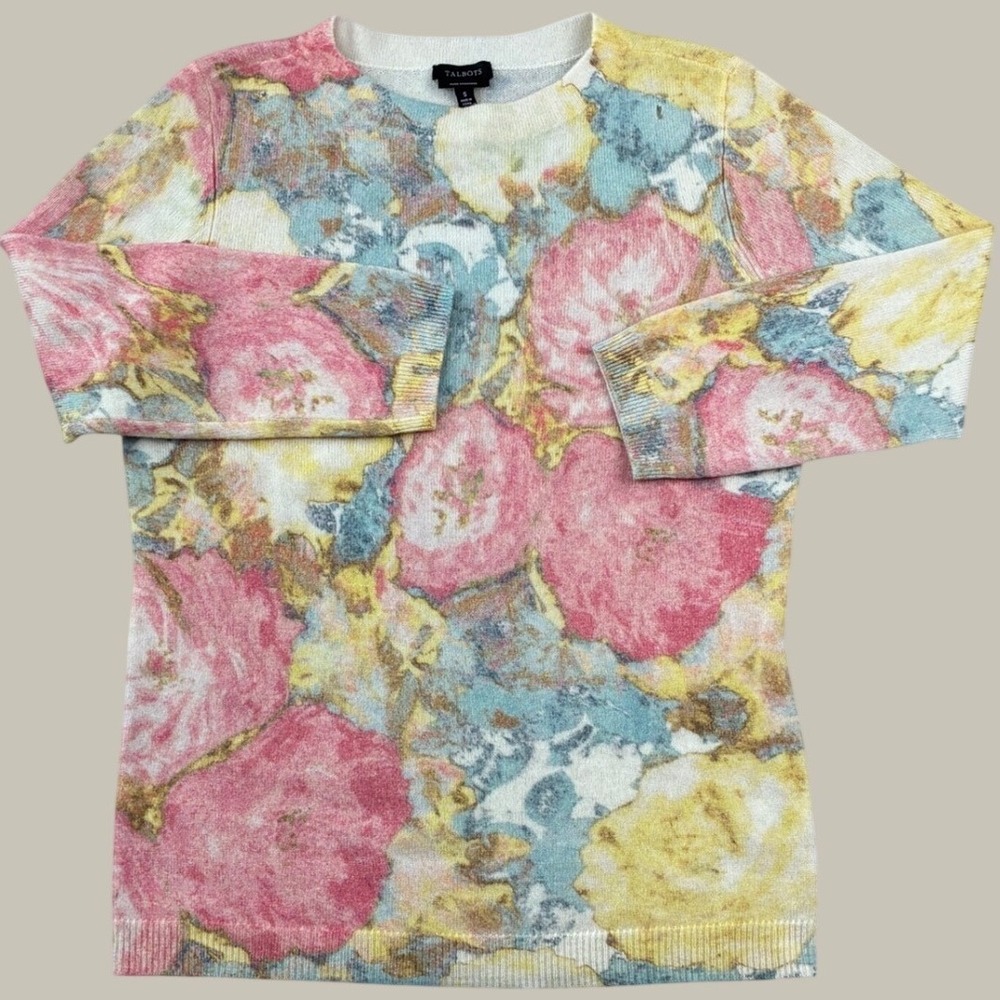 Talbots Pure Cashmere Sweater S Multicolor Floral Classic Cottagecore Botanical